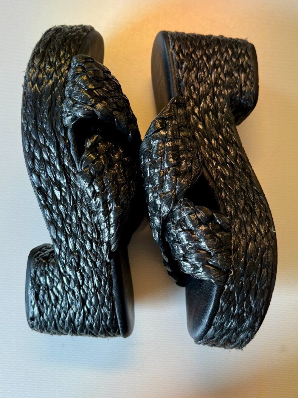 Beach by Matisse Reflection Platform Wedge Mule Sandals Sz 8 Black Raffia